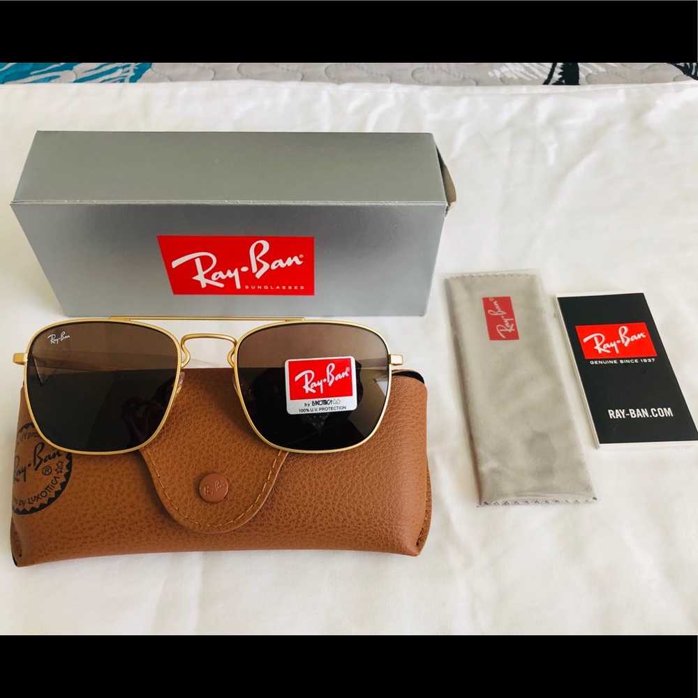 NEW AUTHENTIC RAYBAN RB3588 MATTE GOLD SUNGLASSES